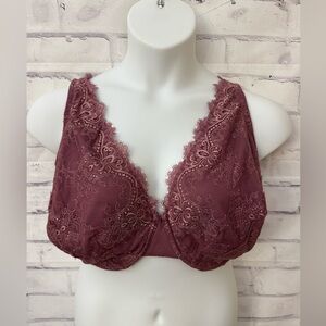 Cacique Bra‎ Size 40I Unlined Full Coverage Underwire Lace Sexy Girly Mauve